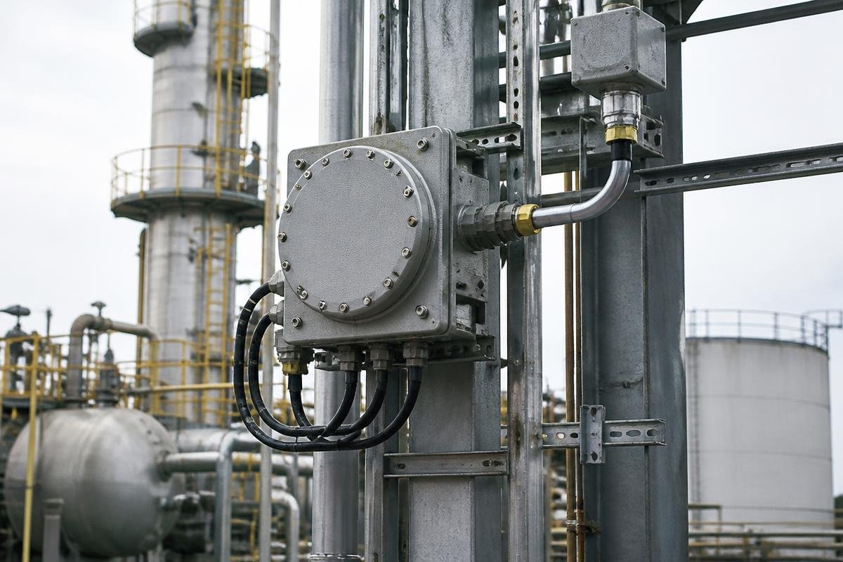 Equipamento elétrico à prova de explosão instalado em planta de processo industrial
